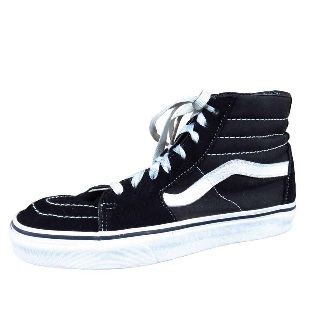 Vans Sk8-Hi Men High‎ Top Sneakers Size 6 Black White Canvas Suede Waffle Skate
